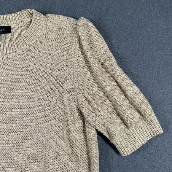 Ann Taylor Sweater Womens XS Metallic Short Sleeve Puff Shoulder Pullover Knit - Picture 6 of 10
